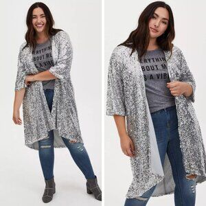 Torrid Silver Sequin Open Front Kimono